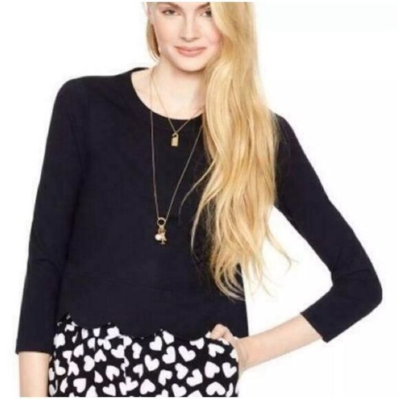 kate spade Tops - Kate Spade Ponte Scallop Hem 3/4 Sleeve Crew Neck Top Blouse Women’s Size 4‎
